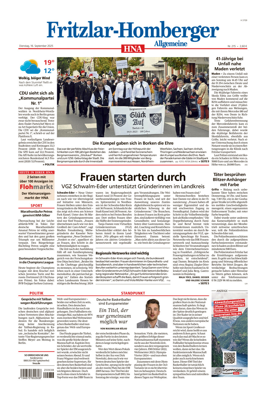 Fritzlar-Homberger Allgemeine vom Dienstag, 16.09.2025