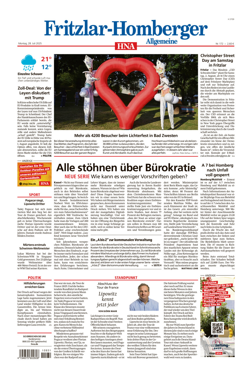 Fritzlar-Homberger Allgemeine vom Montag, 28.07.2025