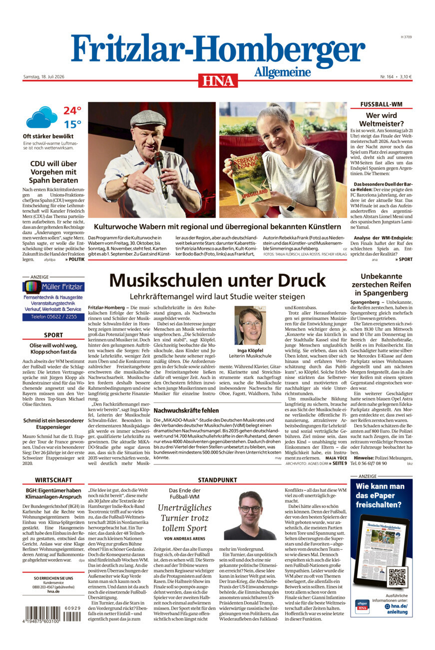 Fritzlar-Homberger Allgemeine vom Samstag, 18.07.2026