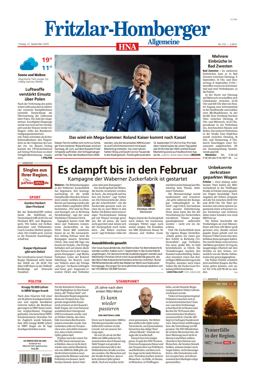 Fritzlar-Homberger Allgemeine vom Freitag, 12.09.2025