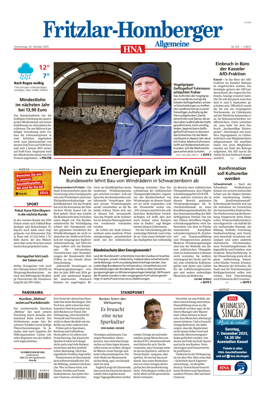 Fritzlar-Homberger Allgemeine vom Donnerstag, 30.10.2025