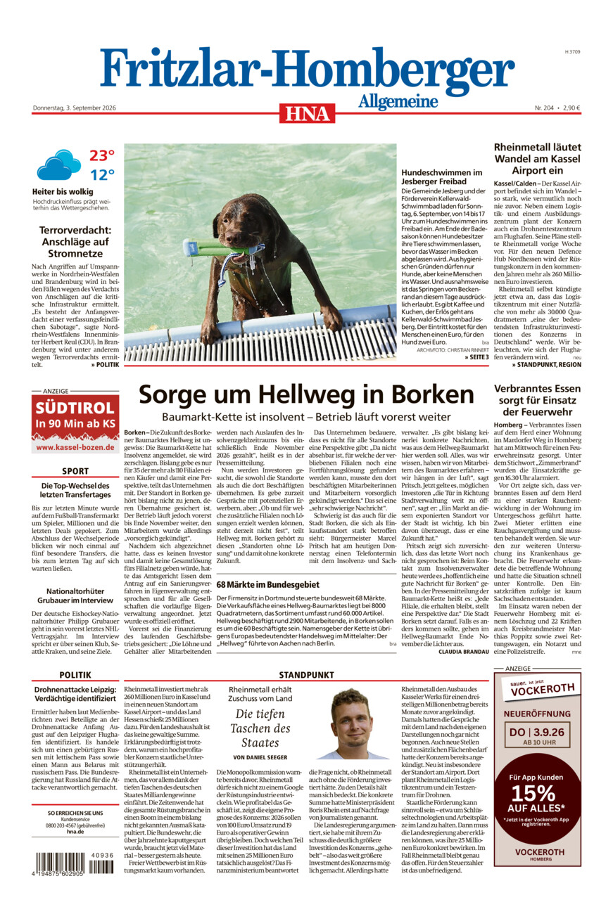 Fritzlar-Homberger Allgemeine vom Donnerstag, 03.09.2026