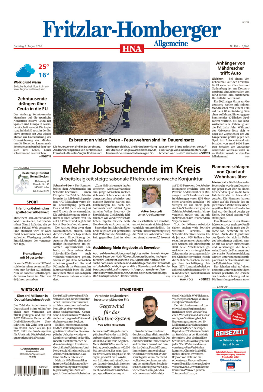 Fritzlar-Homberger Allgemeine vom Samstag, 01.08.2026