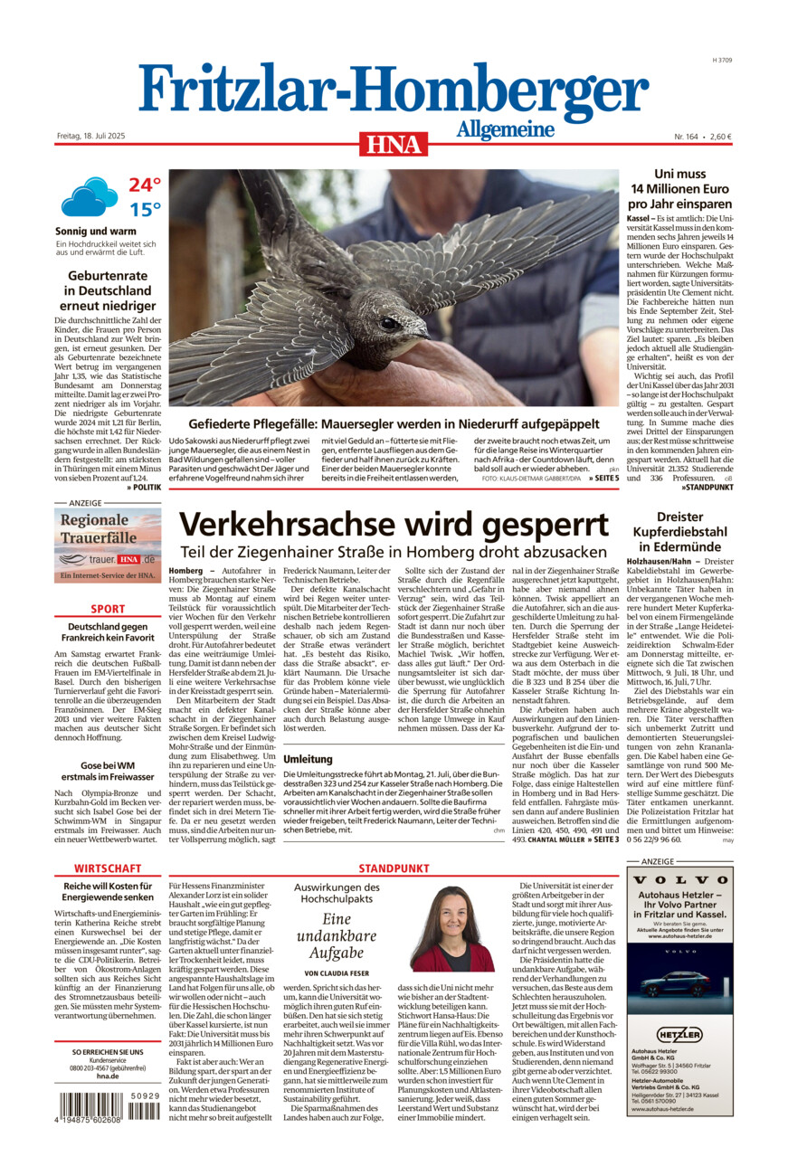 Fritzlar-Homberger Allgemeine vom Freitag, 18.07.2025
