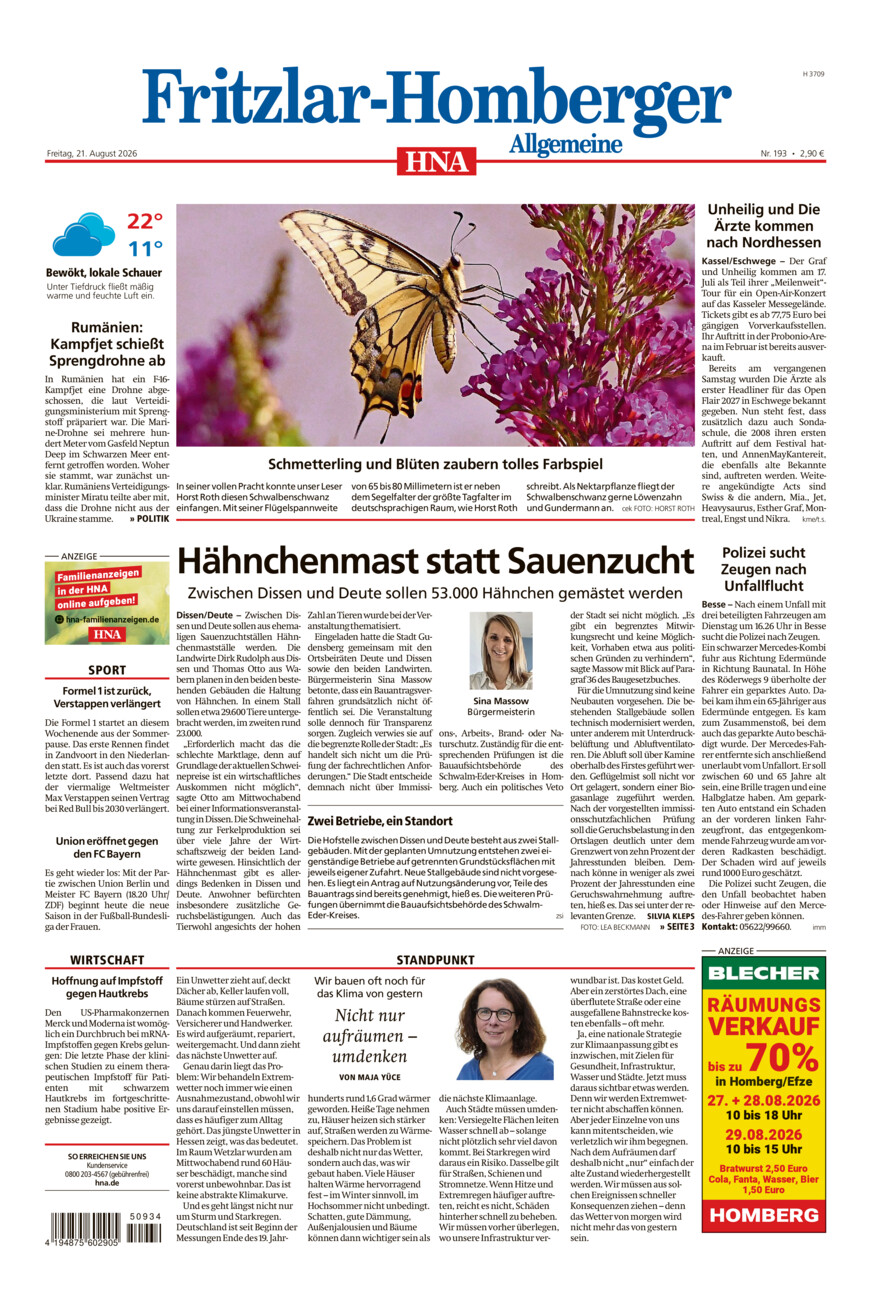 Fritzlar-Homberger Allgemeine vom Freitag, 21.08.2026