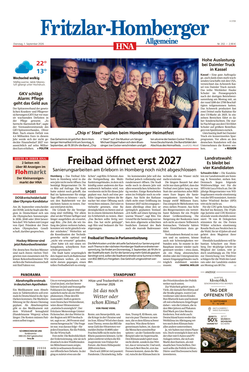 Fritzlar-Homberger Allgemeine vom Dienstag, 01.09.2026
