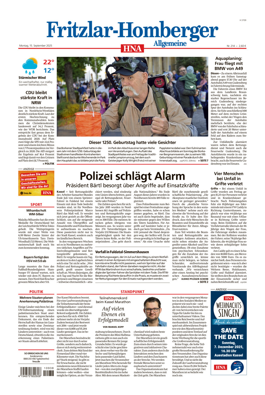 Fritzlar-Homberger Allgemeine vom Montag, 15.09.2025