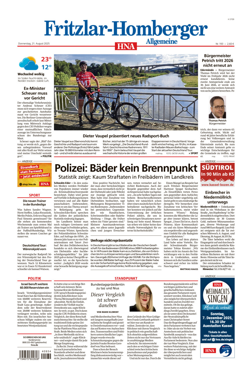 Fritzlar-Homberger Allgemeine vom Donnerstag, 21.08.2025