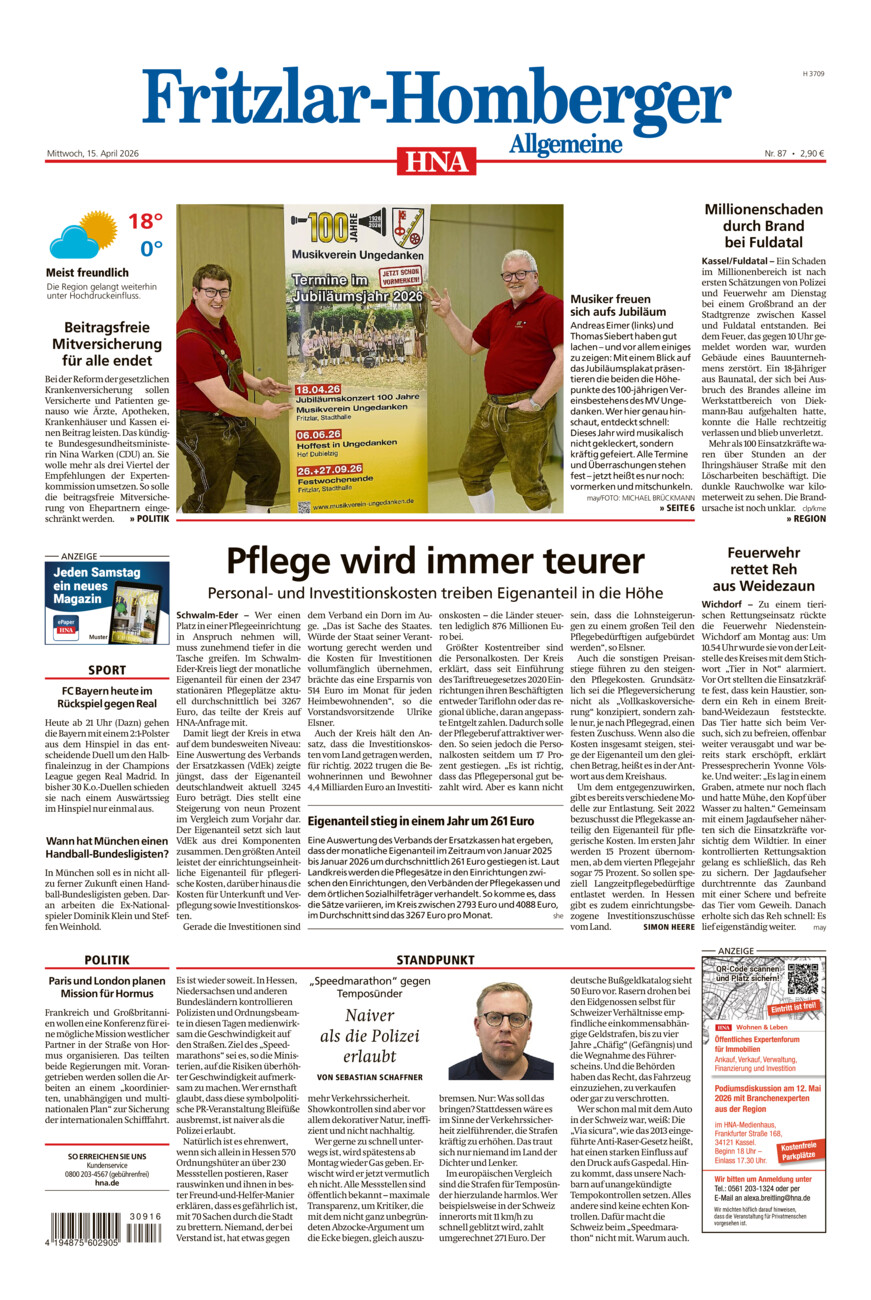 Fritzlar-Homberger Allgemeine vom Mittwoch, 15.04.2026