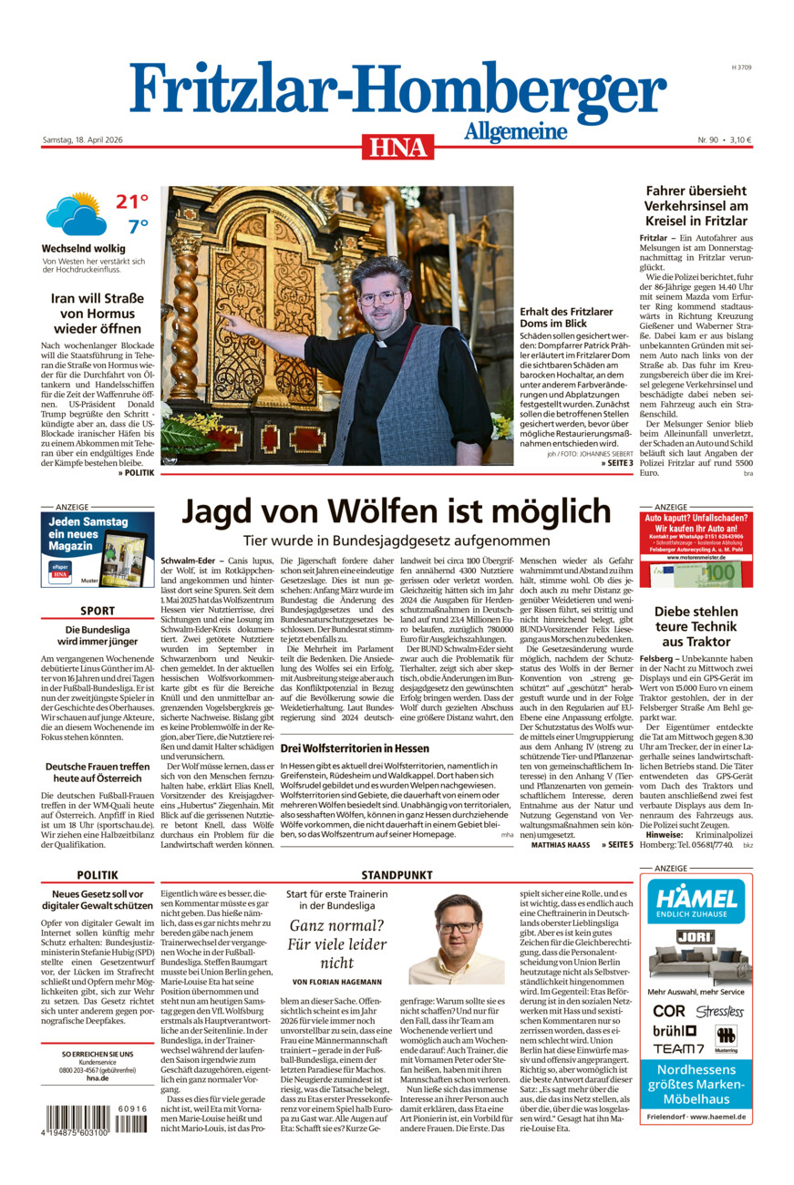 Fritzlar-Homberger Allgemeine vom Samstag, 18.04.2026