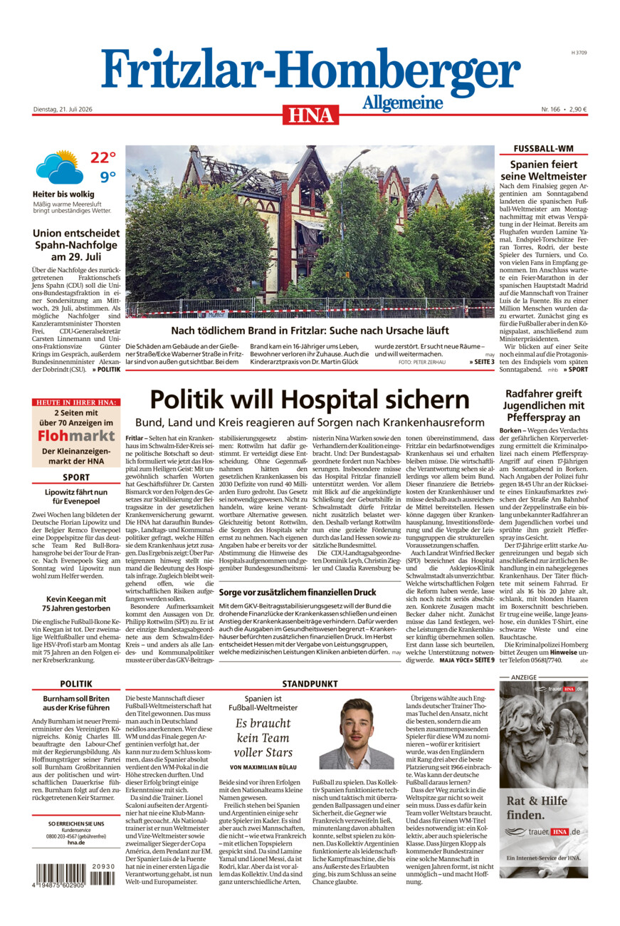 Fritzlar-Homberger Allgemeine vom Dienstag, 21.07.2026