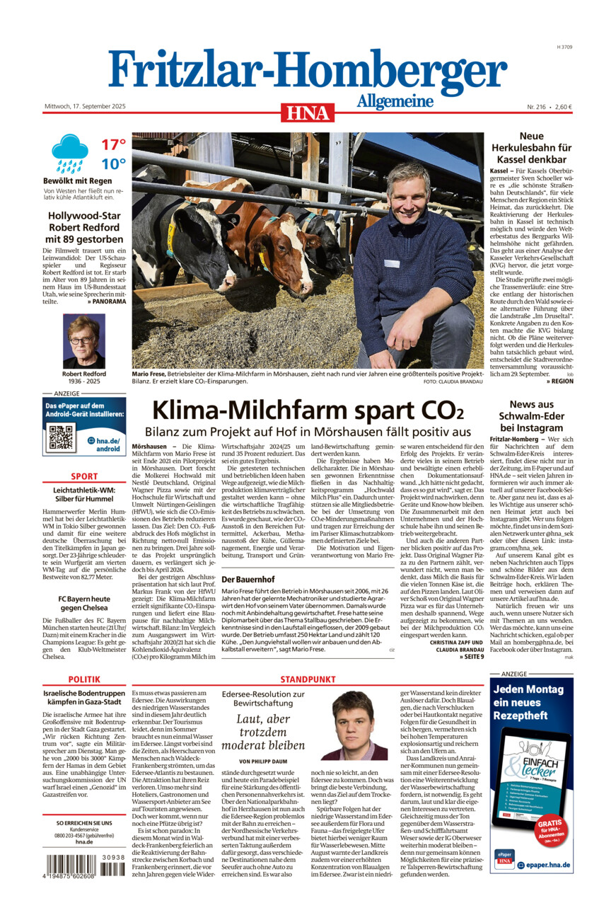 Fritzlar-Homberger Allgemeine vom Mittwoch, 17.09.2025