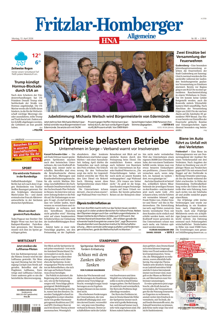 Fritzlar-Homberger Allgemeine vom Montag, 13.04.2026
