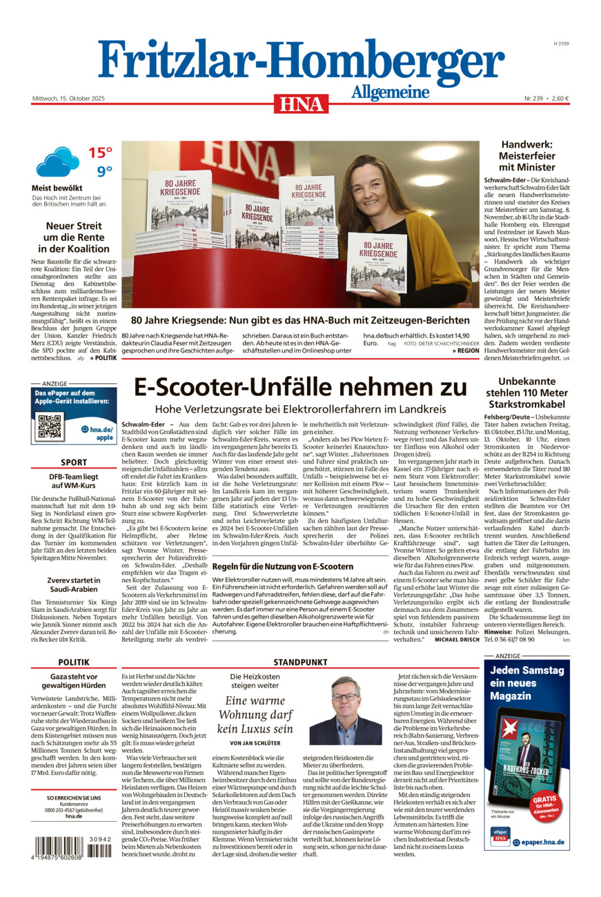 Fritzlar-Homberger Allgemeine vom Mittwoch, 15.10.2025