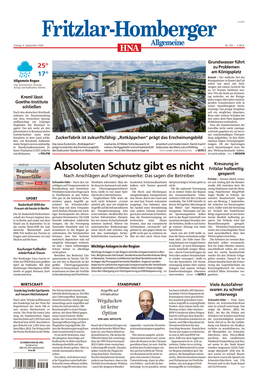 Fritzlar-Homberger Allgemeine vom Freitag, 04.09.2026
