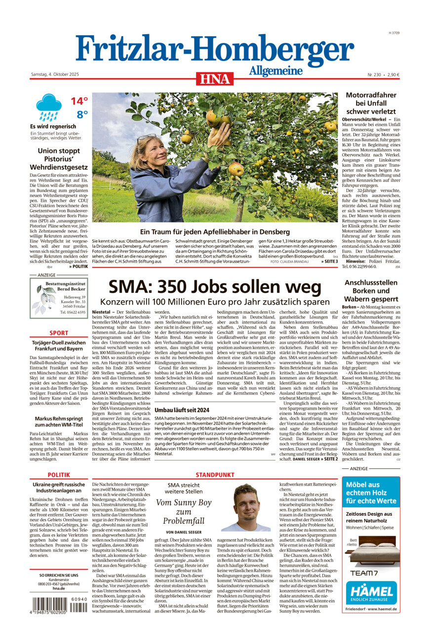 Fritzlar-Homberger Allgemeine vom Samstag, 04.10.2025