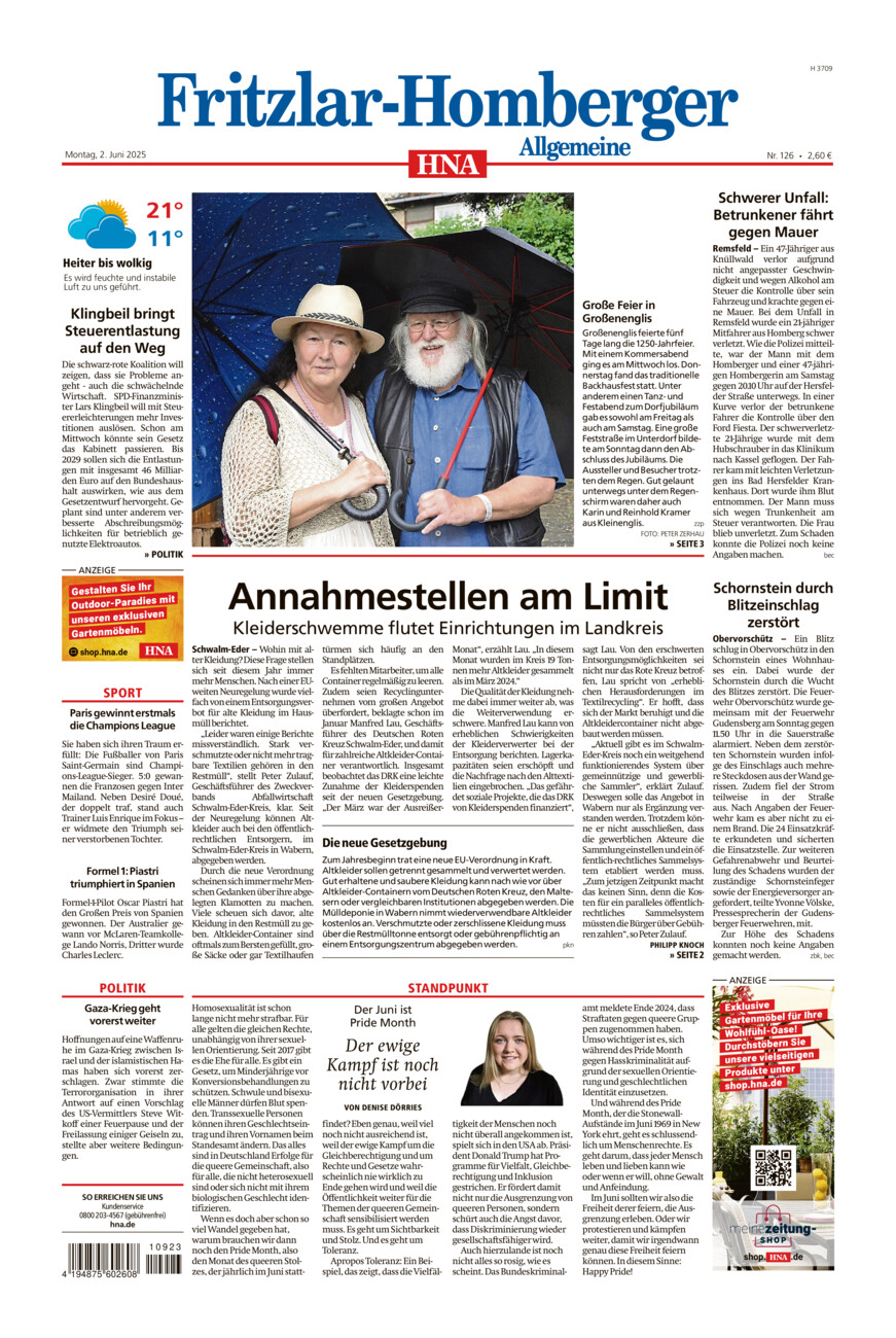 Fritzlar-Homberger Allgemeine vom Montag, 02.06.2025