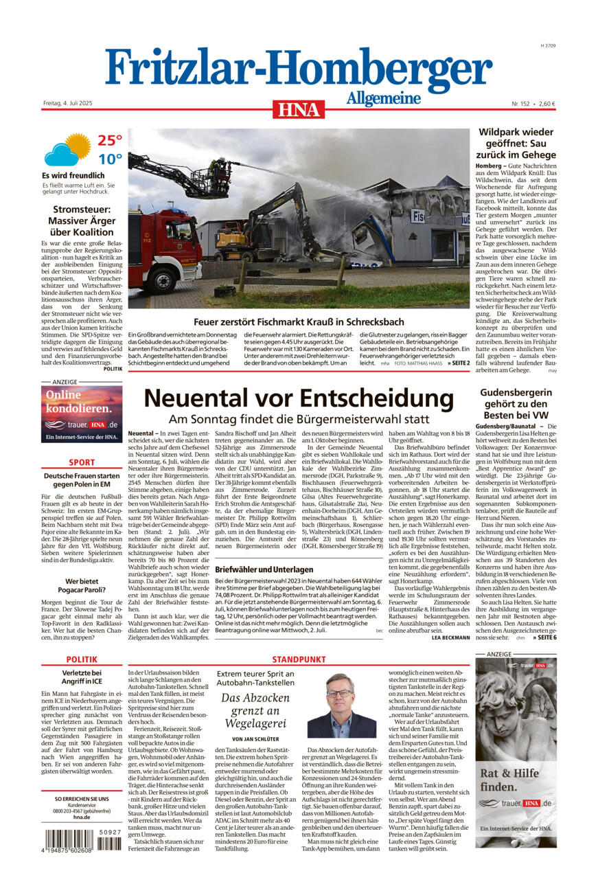 Fritzlar-Homberger Allgemeine vom Freitag, 04.07.2025