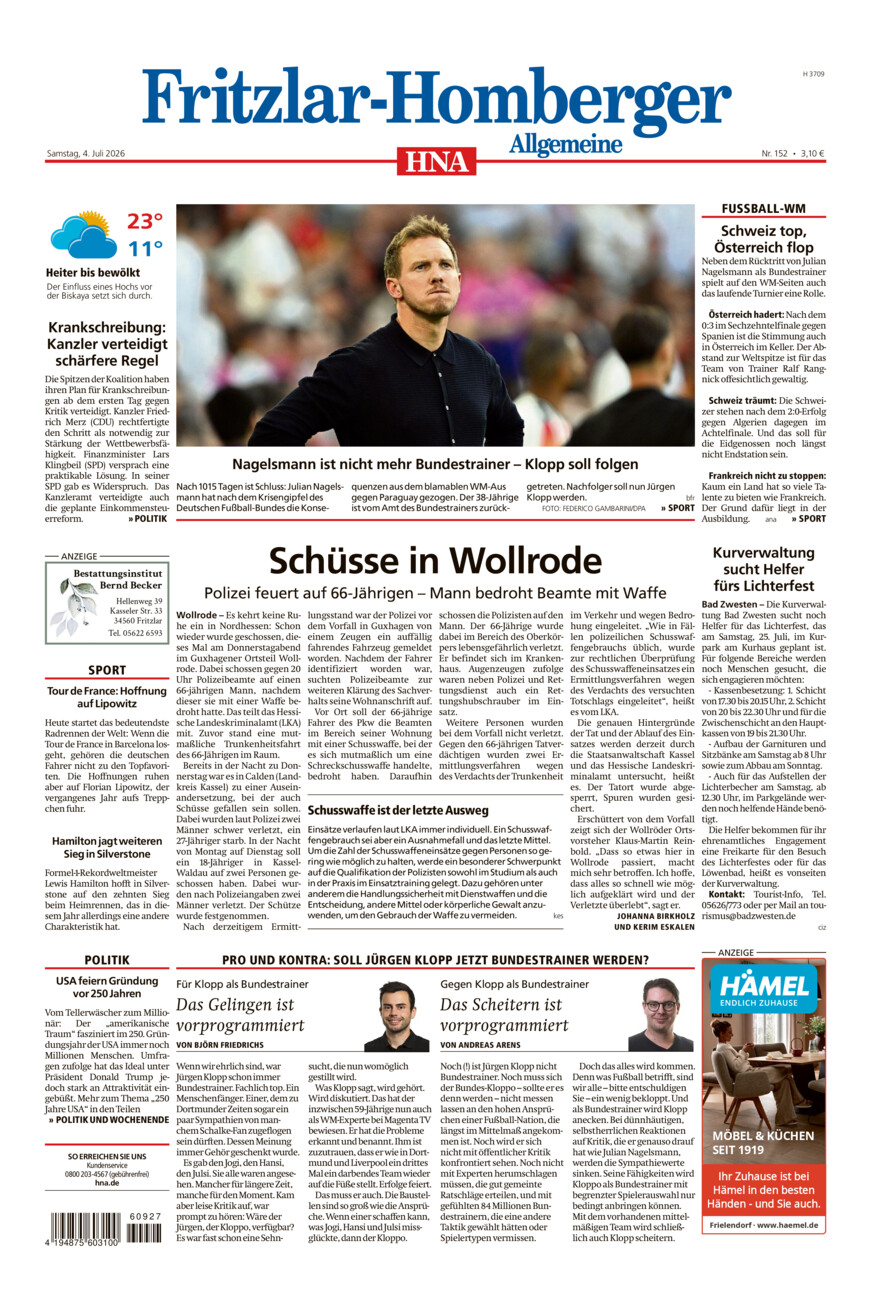 Fritzlar-Homberger Allgemeine vom Samstag, 04.07.2026