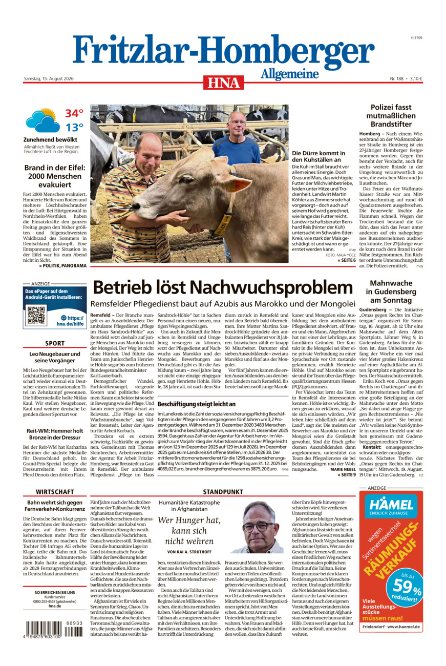 Fritzlar-Homberger Allgemeine vom Samstag, 15.08.2026