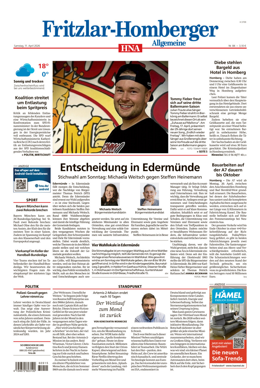Fritzlar-Homberger Allgemeine vom Samstag, 11.04.2026