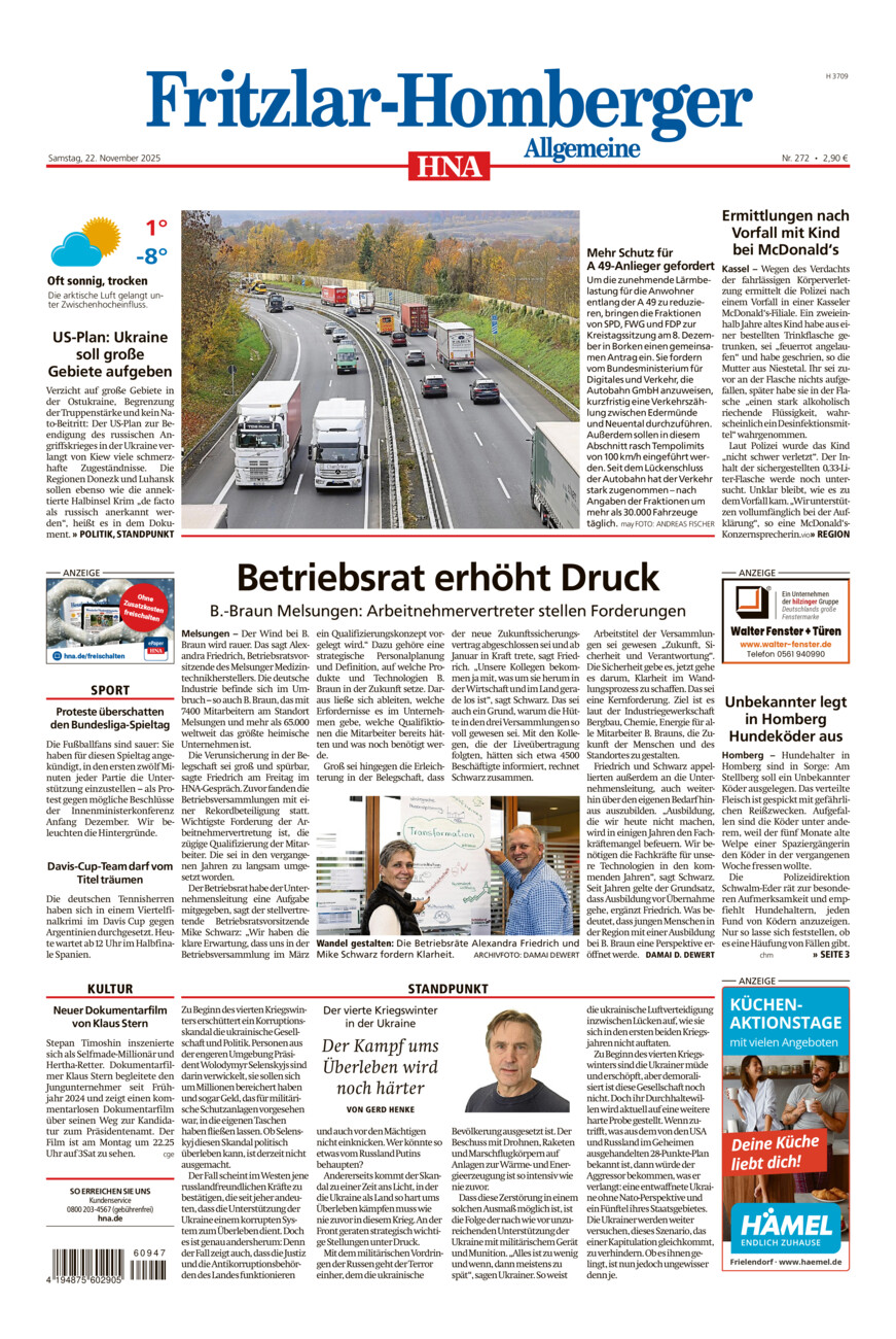 Fritzlar-Homberger Allgemeine vom Samstag, 22.11.2025