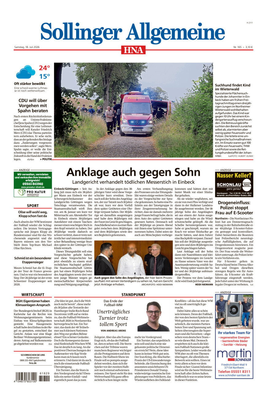 Sollinger Allgemeine vom Samstag, 18.07.2026
