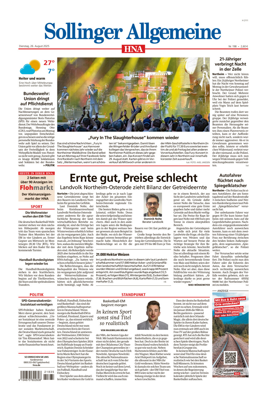 Sollinger Allgemeine vom Dienstag, 26.08.2025