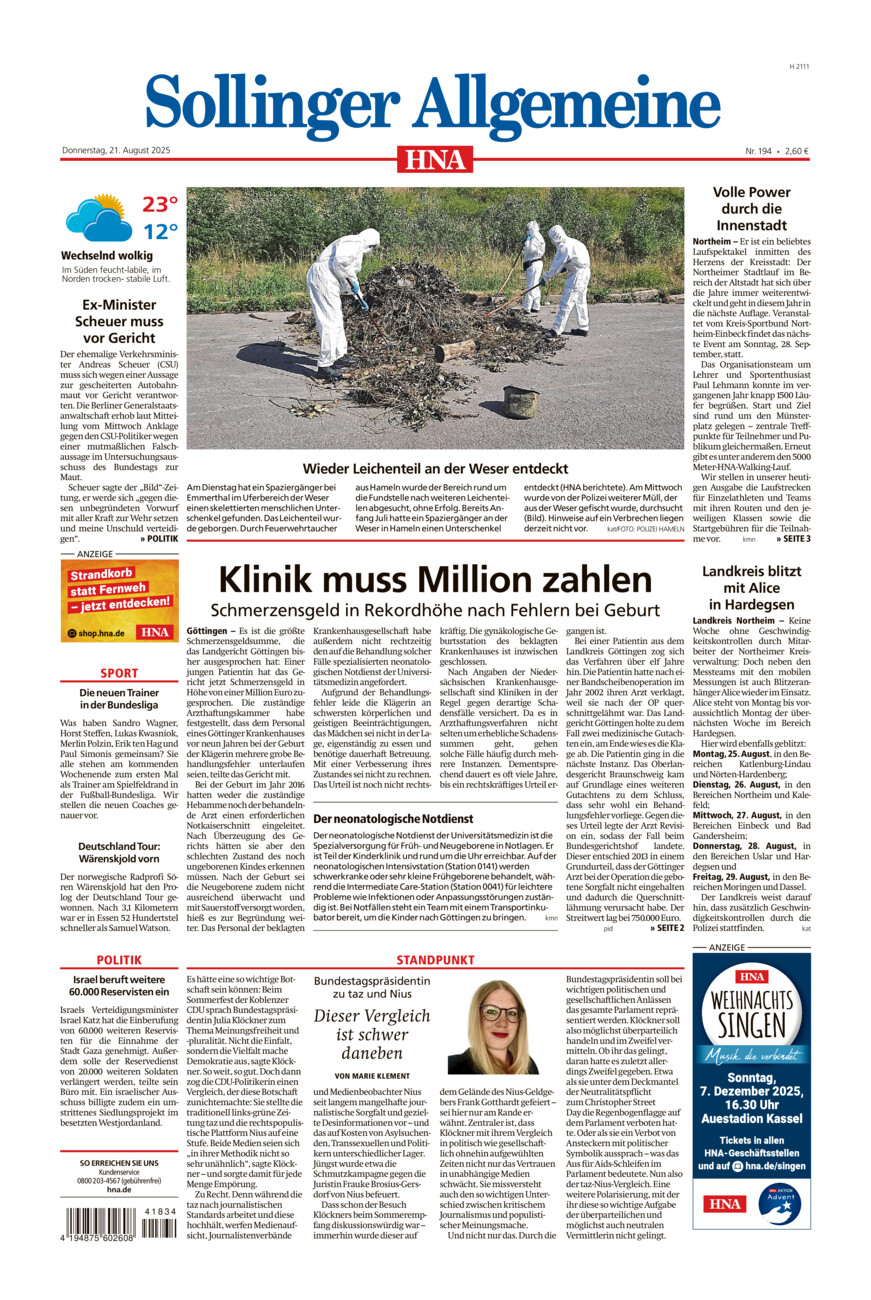 Sollinger Allgemeine vom Donnerstag, 21.08.2025