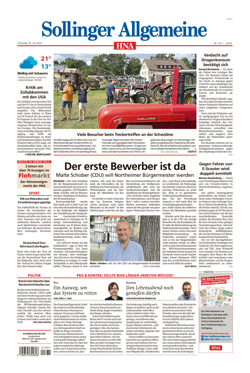 Sollinger Allgemeine vom Dienstag, 29.07.2025