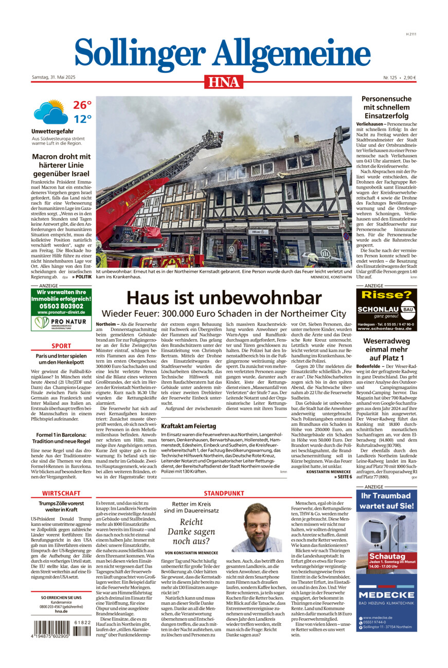 Sollinger Allgemeine vom Samstag, 31.05.2025