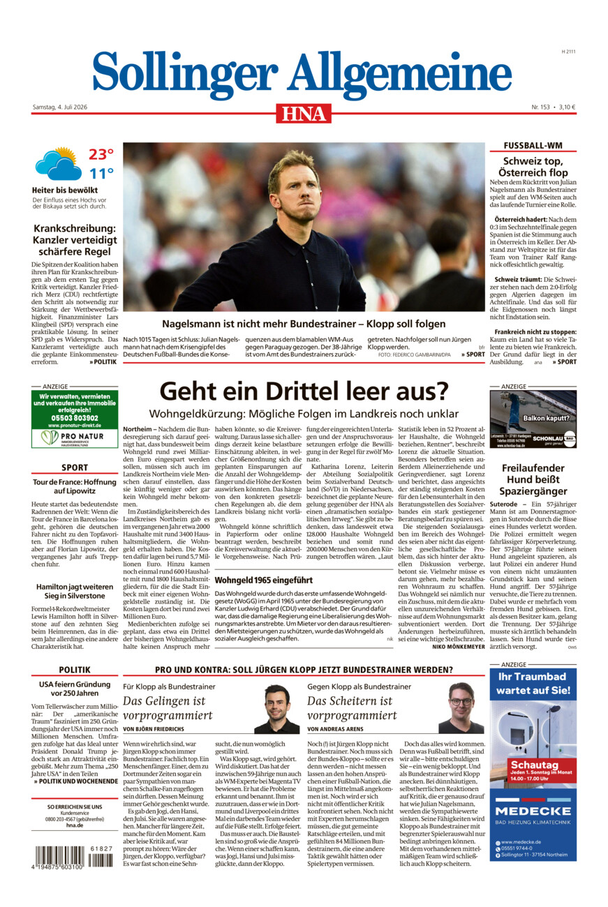 Sollinger Allgemeine vom Samstag, 04.07.2026