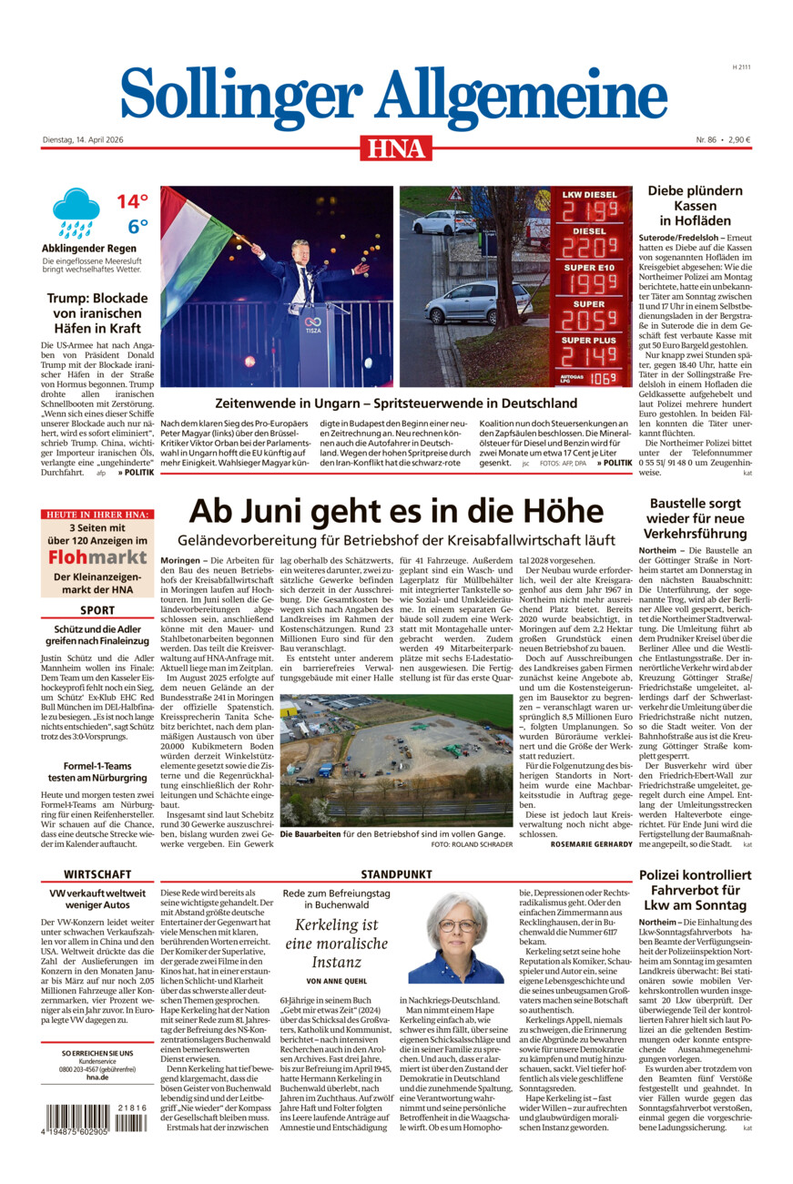 Sollinger Allgemeine vom Dienstag, 14.04.2026