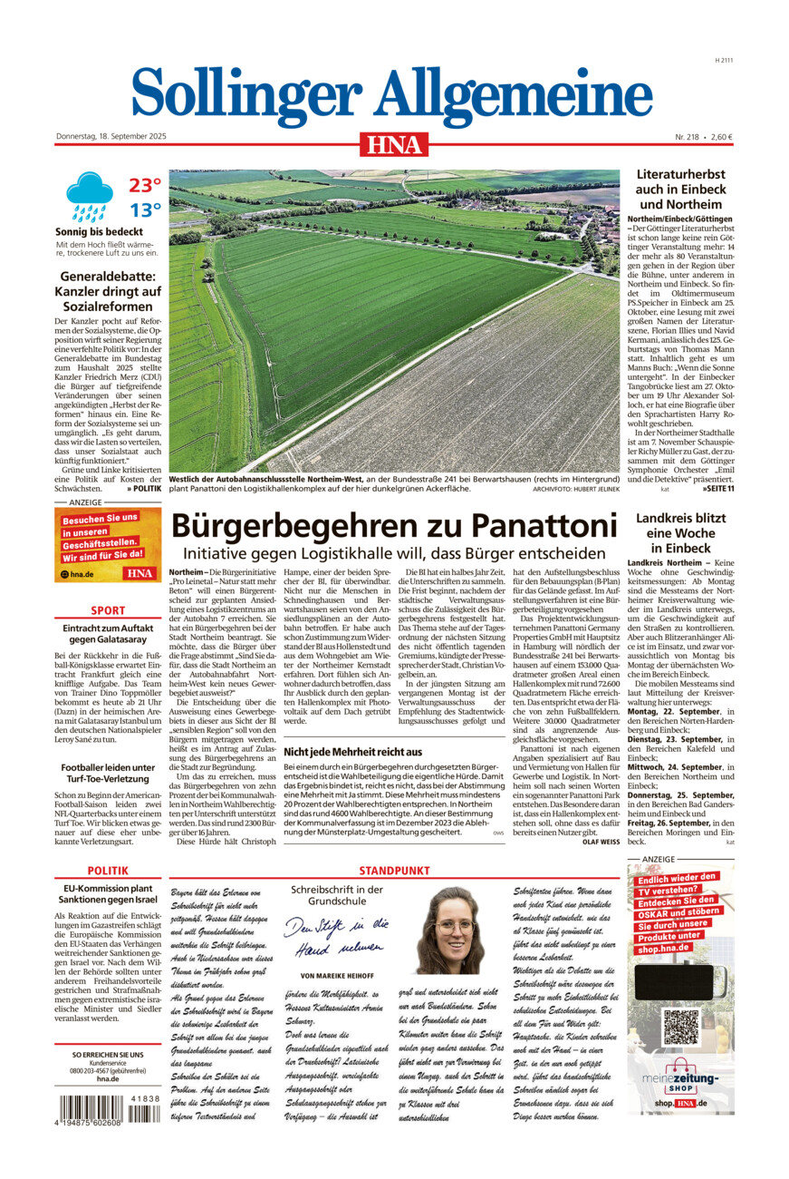Sollinger Allgemeine vom Donnerstag, 18.09.2025
