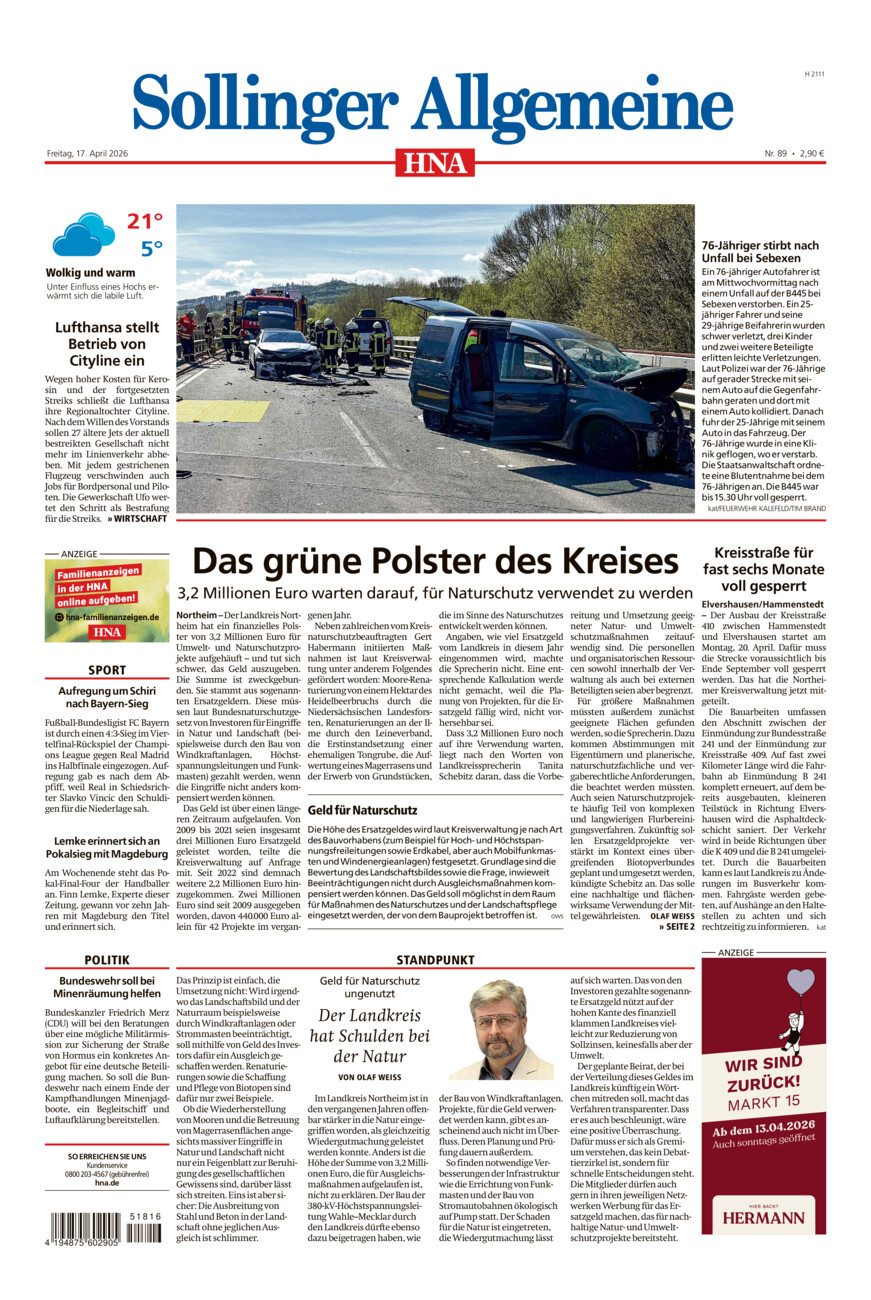 Sollinger Allgemeine vom Freitag, 17.04.2026