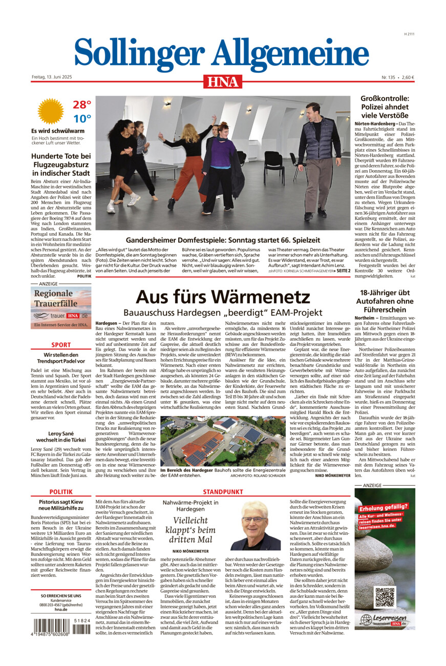Sollinger Allgemeine vom Freitag, 13.06.2025