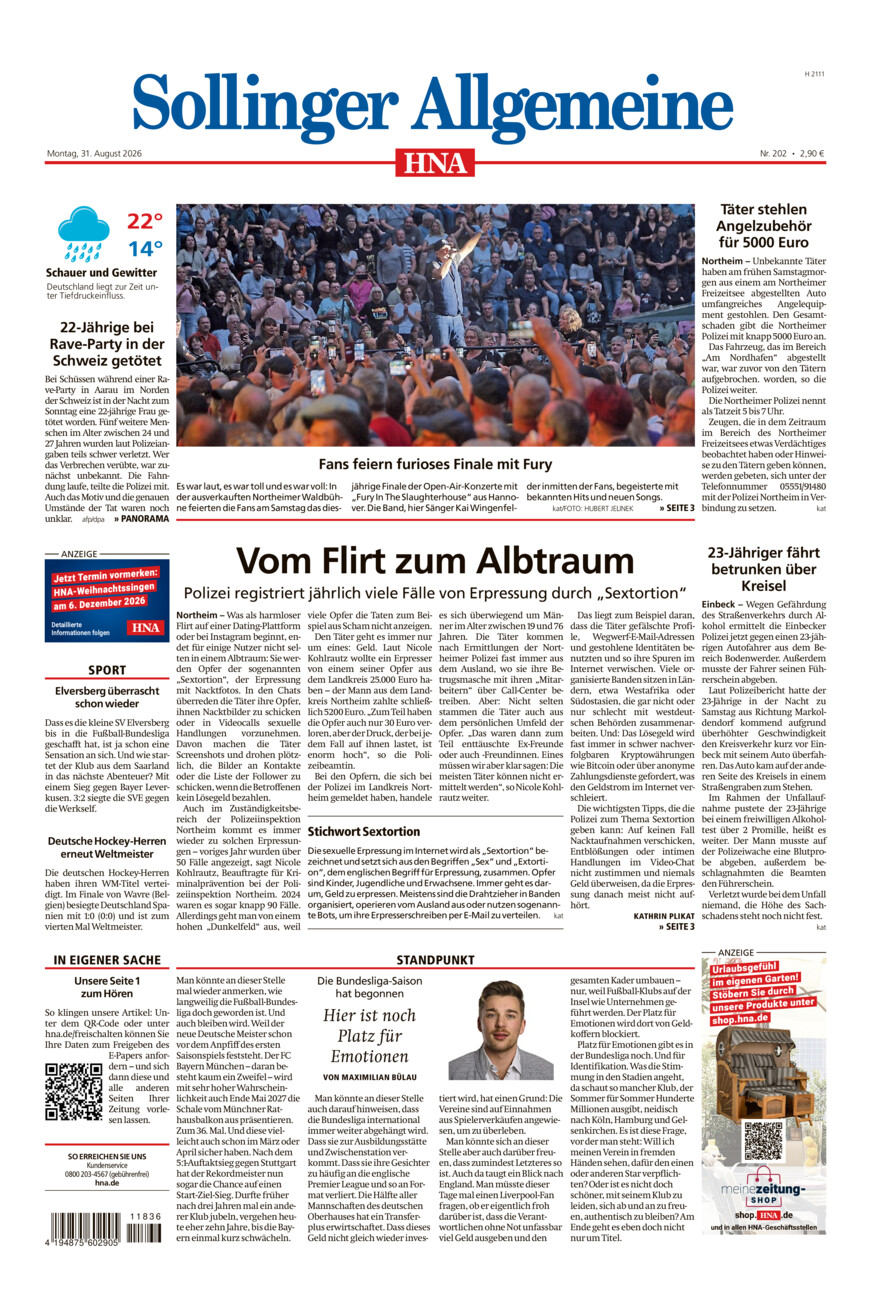 Sollinger Allgemeine vom Montag, 31.08.2026