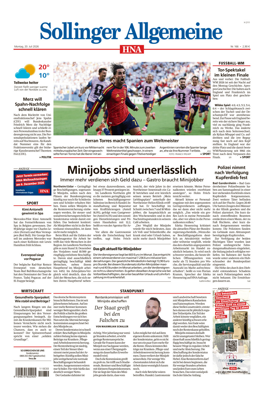 Sollinger Allgemeine vom Montag, 20.07.2026