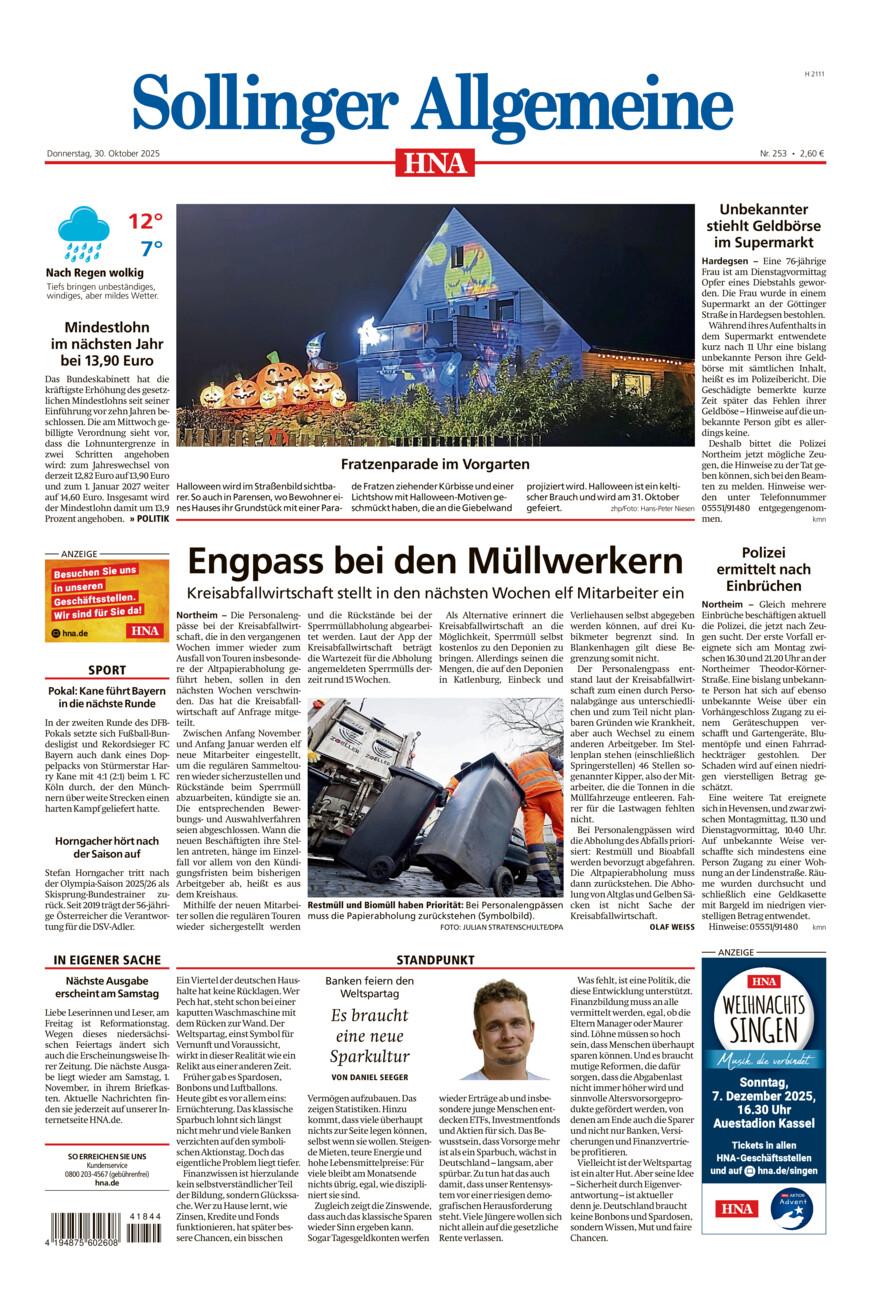 Sollinger Allgemeine vom Donnerstag, 30.10.2025