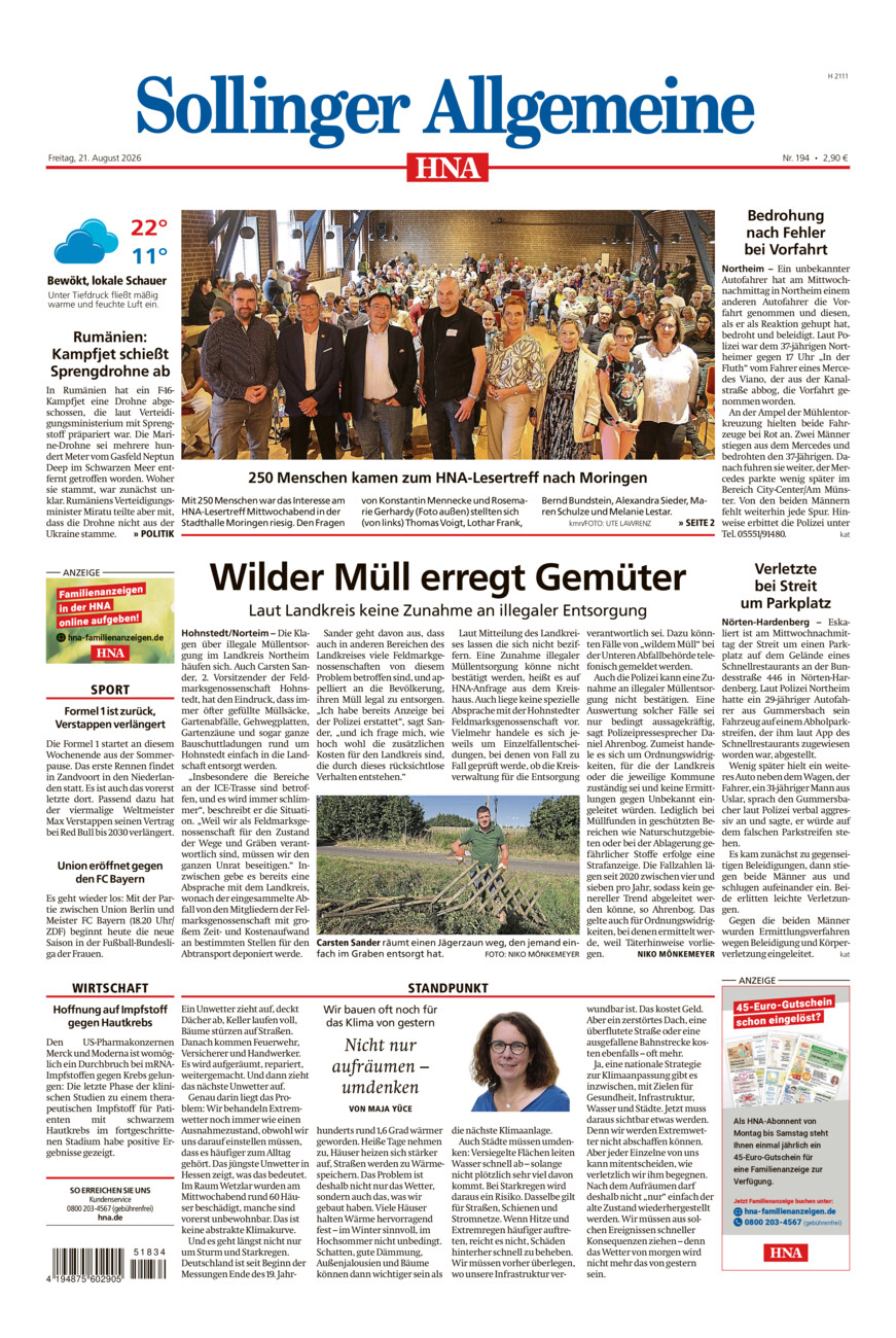 Sollinger Allgemeine vom Freitag, 21.08.2026