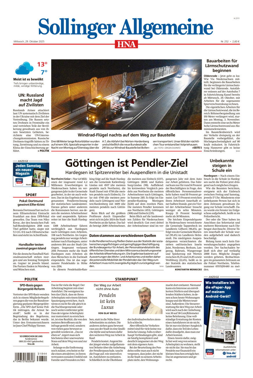Sollinger Allgemeine vom Mittwoch, 29.10.2025