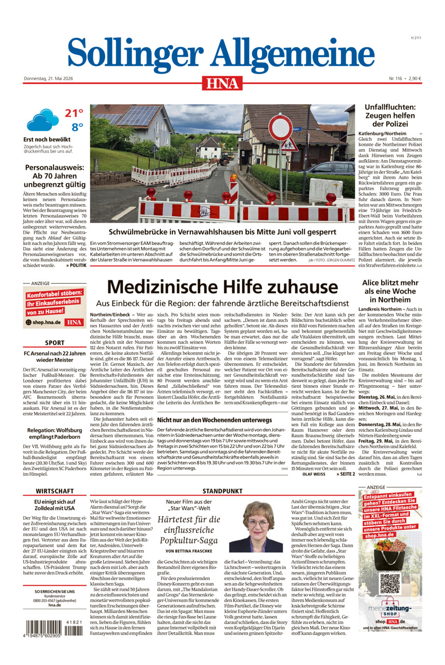 Sollinger Allgemeine vom Donnerstag, 21.05.2026