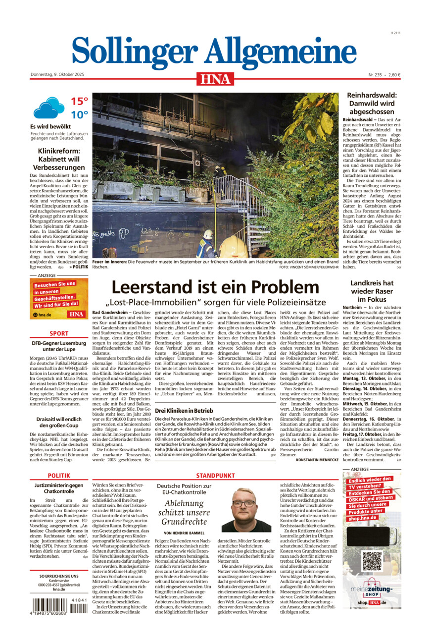 Sollinger Allgemeine vom Donnerstag, 09.10.2025