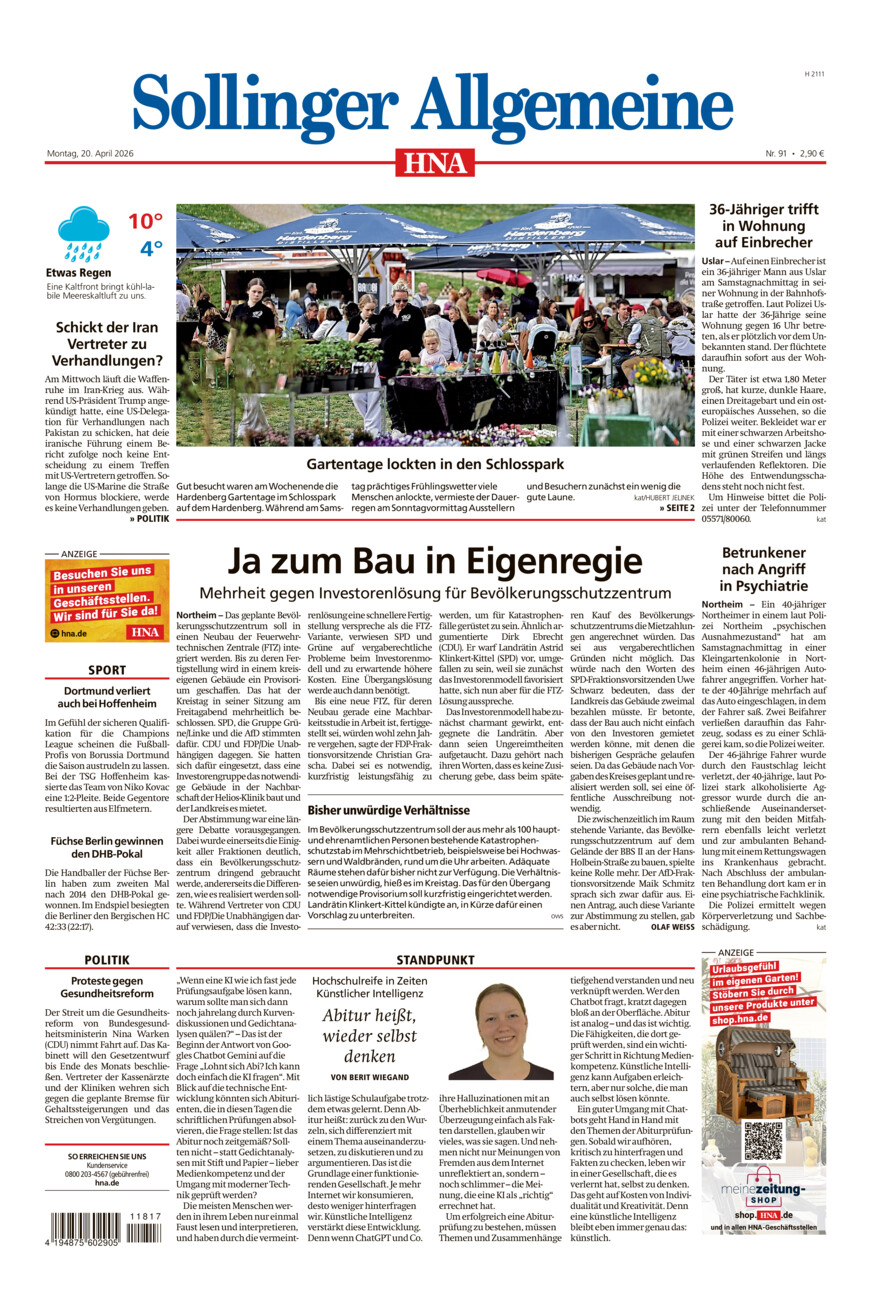 Sollinger Allgemeine vom Montag, 20.04.2026