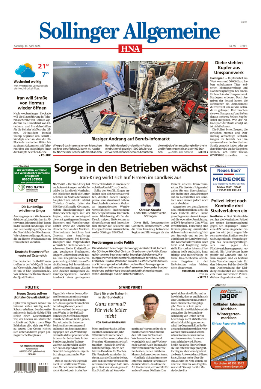 Sollinger Allgemeine vom Samstag, 18.04.2026