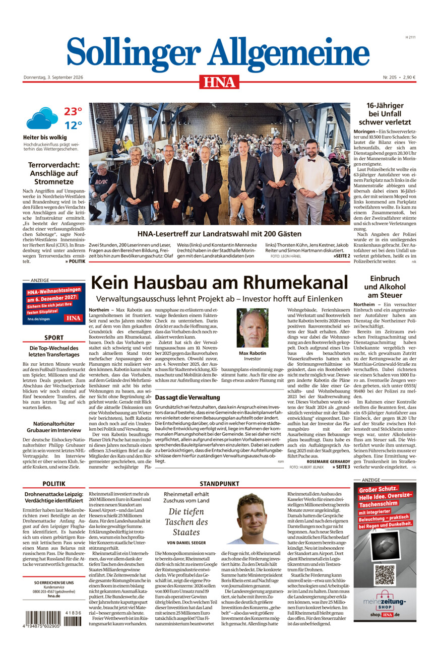 Sollinger Allgemeine vom Donnerstag, 03.09.2026