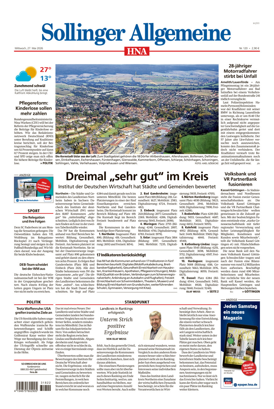 Sollinger Allgemeine vom Mittwoch, 27.05.2026
