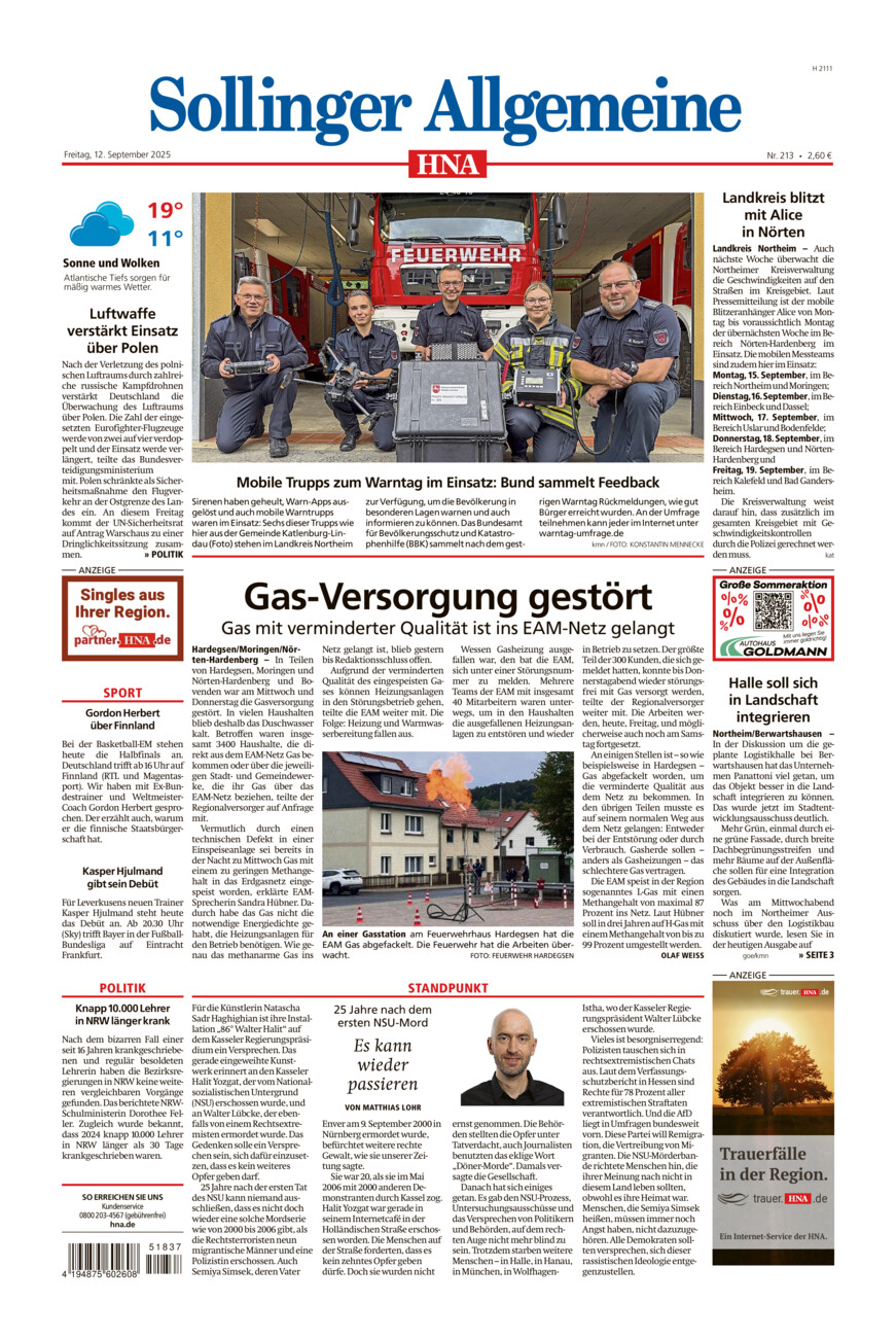 Sollinger Allgemeine vom Freitag, 12.09.2025