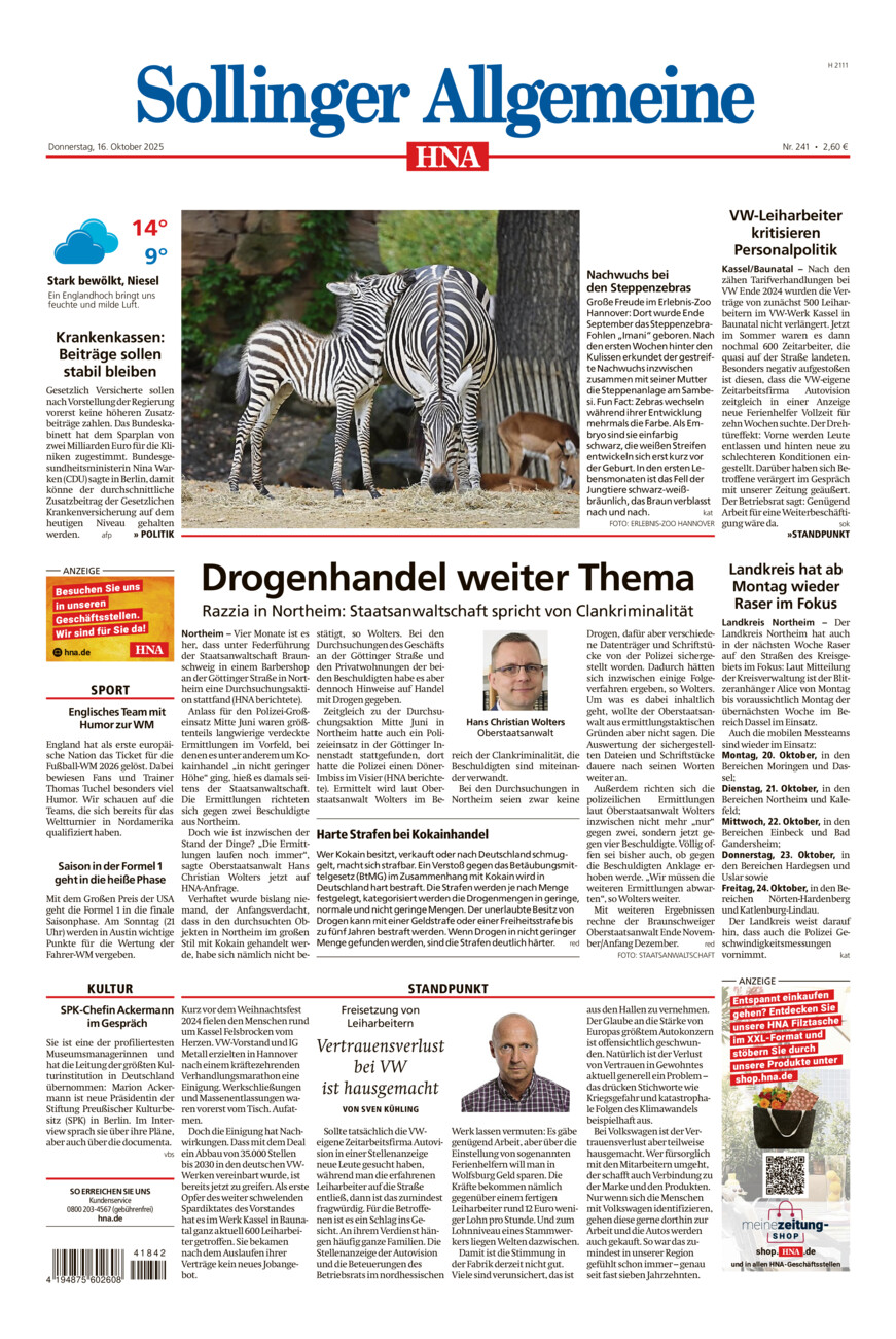 Sollinger Allgemeine vom Donnerstag, 16.10.2025