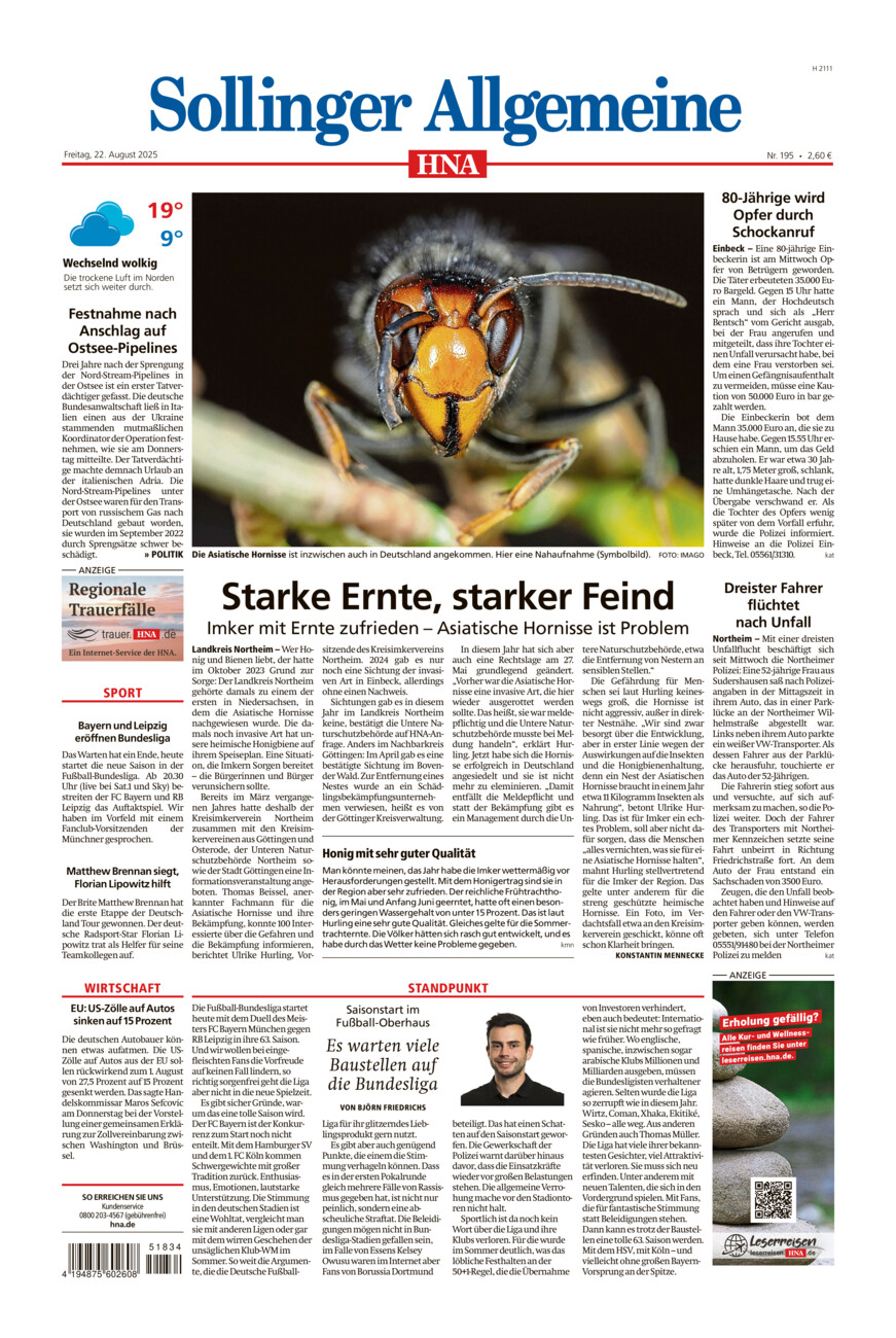 Sollinger Allgemeine vom Freitag, 22.08.2025
